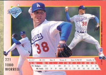 1994 Ultra #221 Todd Worrell Back