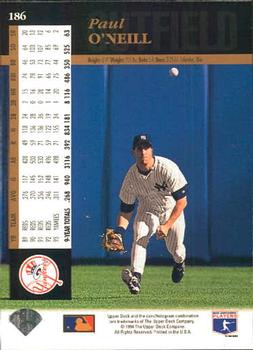 1994 Upper Deck #186 Paul O'Neill Back