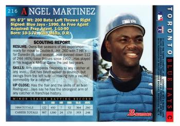 1995 Bowman #216 Angel Martinez Back