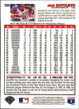 1995 Collector's Choice #194 Rick Sutcliffe Back