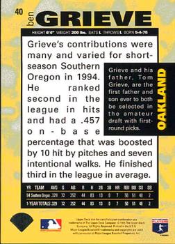 1995 Collector's Choice #40 Ben Grieve Back