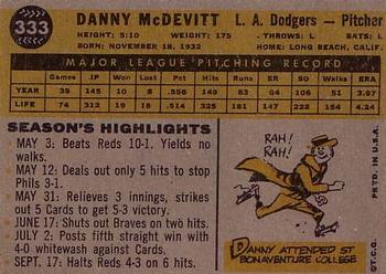 1960 Topps #333 Danny McDevitt Back