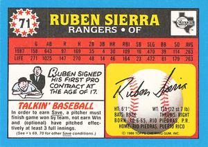 1988 Topps UK Minis - Collector's Edition (Tiffany) #71 Ruben Sierra Back