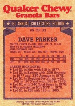 1986 Topps Quaker Granola #9 Dave Parker Back
