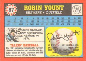 1989 Topps UK Minis #87 Robin Yount Back