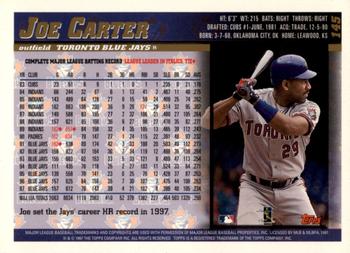 1998 Topps - Inaugural Devil Rays #145 Joe Carter Back