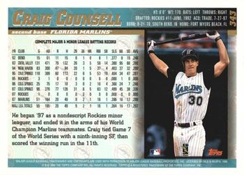 1998 Topps - Inaugural Devil Rays #343 Craig Counsell Back