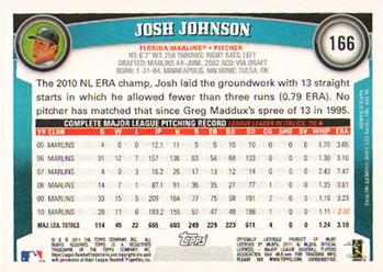 2011 Topps #166 Josh Johnson Back