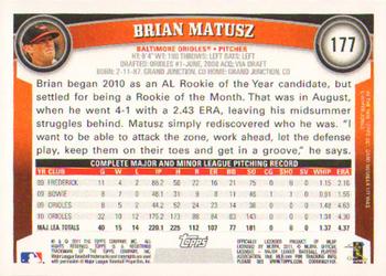 2011 Topps #177 Brian Matusz Back