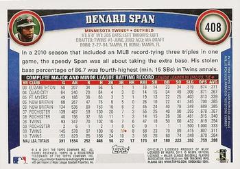 2011 Topps #408 Denard Span Back