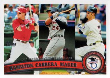 2011 Topps #109 2010 AL Batting Average Leaders (Josh Hamilton / Miguel Cabrera / Joe Mauer) Front