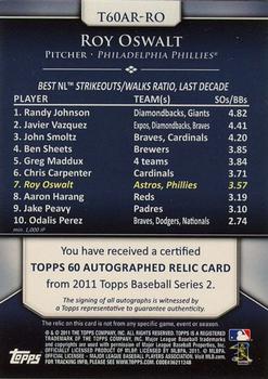 2011 Topps - Topps 60 Autograph Relics #T60AR-RO Roy Oswalt Back