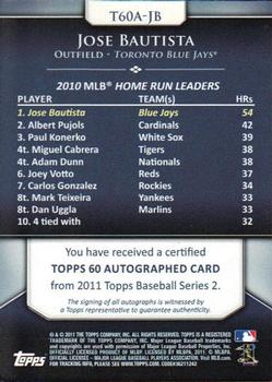 2011 Topps - Topps 60 Autographs #T60A-JB Jose Bautista Back