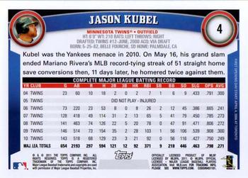 2011 Topps Opening Day #4 Jason Kubel Back