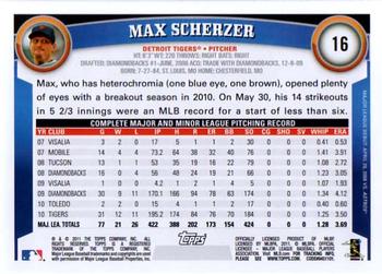 2011 Topps Opening Day #16 Max Scherzer Back