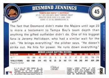 2011 Topps Opening Day #45 Desmond Jennings Back