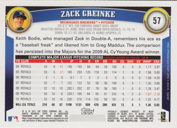 2011 Topps Opening Day #57 Zack Greinke Back
