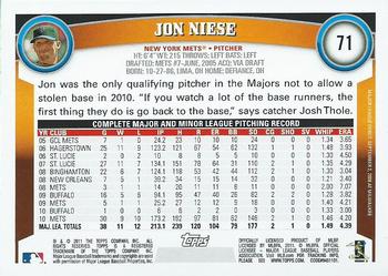 2011 Topps Opening Day #71 Jon Niese Back