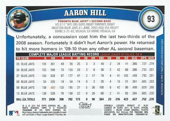 2011 Topps Opening Day #93 Aaron Hill Back