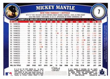 2011 Topps Opening Day #7 Mickey Mantle Back