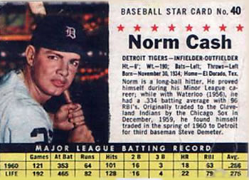 1961 Post Cereal (F278-33) #40 Norm Cash Front