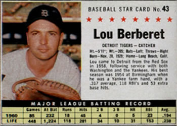 1961 Post Cereal (F278-33) #43 Lou Berberet Front