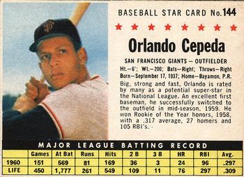 1961 Post Cereal (F278-33) #144 Orlando Cepeda Front