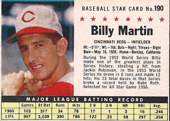 1961 Post Cereal (F278-33) #190 Billy Martin Front