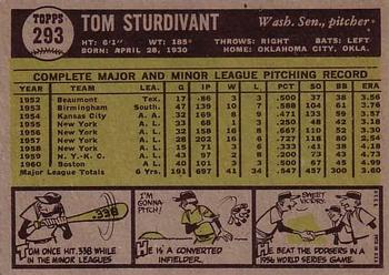 1961 Topps #293 Tom Sturdivant Back