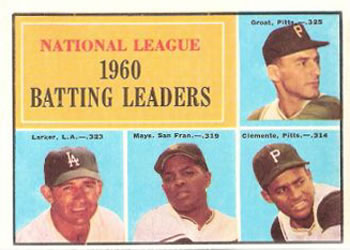 1961 Topps #41 National League 1960 Batting Leaders (Dick Groat / Norm Larker / Willie Mays / Roberto Clemente) Front