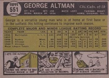 1961 Topps #551 George Altman Back