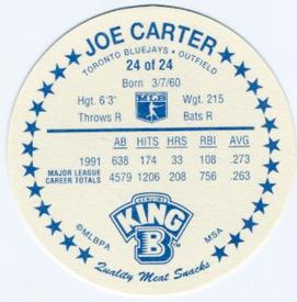 1992 King B Discs #24 Joe Carter Back