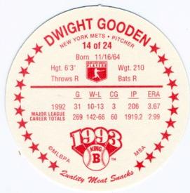 1993 King B Discs #14 Dwight Gooden Back
