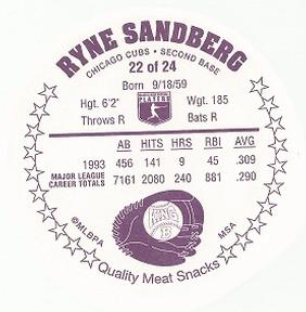 1994 King B Discs #22 Ryne Sandberg Back