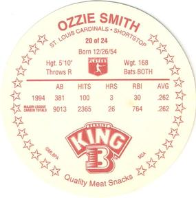 1995 King B Discs #20 Ozzie Smith Back