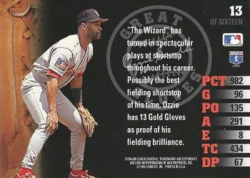 1995 Leaf - Great Gloves #13 Ozzie Smith  Back