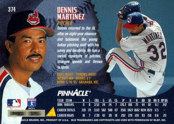 1995 Pinnacle #374 Dennis Martinez Back