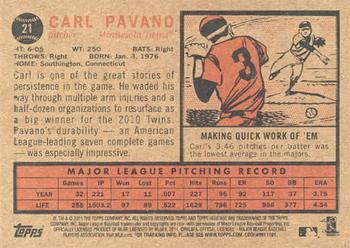 2011 Topps Heritage #21 Carl Pavano Back