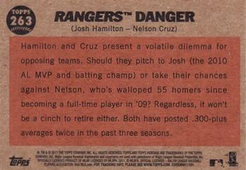 2011 Topps Heritage #263 Rangers Danger (Josh Hamilton / Nelson Cruz) Back