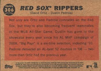 2011 Topps Heritage #306 Red Sox Rippers (David Ortiz / Dustin Pedroia) Back