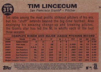 2011 Topps Heritage #319 Lincecum Shows His Stuff Back
