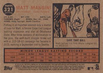 2011 Topps Heritage #321 Matt Mangini Back