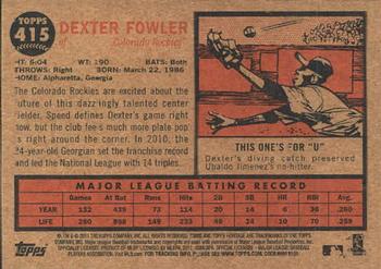 2011 Topps Heritage #415 Dexter Fowler Back