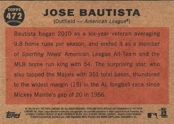 2011 Topps Heritage #472 Jose Bautista Back