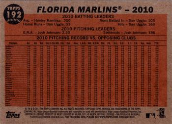 2011 Topps Heritage #192 Florida Marlins Back