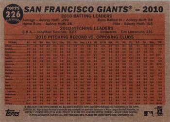 2011 Topps Heritage #226 San Francisco Giants Back