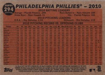 2011 Topps Heritage #294 Philadelphia Phillies Back