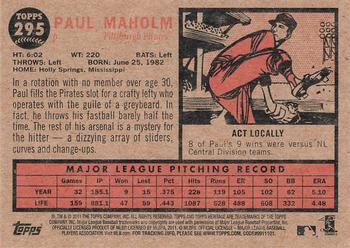 2011 Topps Heritage #295 Paul Maholm Back