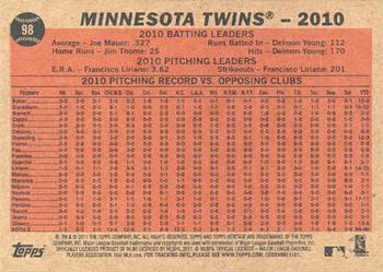 2011 Topps Heritage #98 Minnesota Twins Back