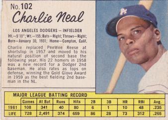 1962 Jell-O #102 Charlie Neal Front